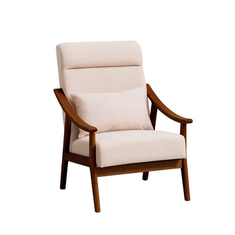 Contemporary Scandinavian Linen Solid Wood Rectangular Curved Accent Chair With Backrest & Armrests For Living Room