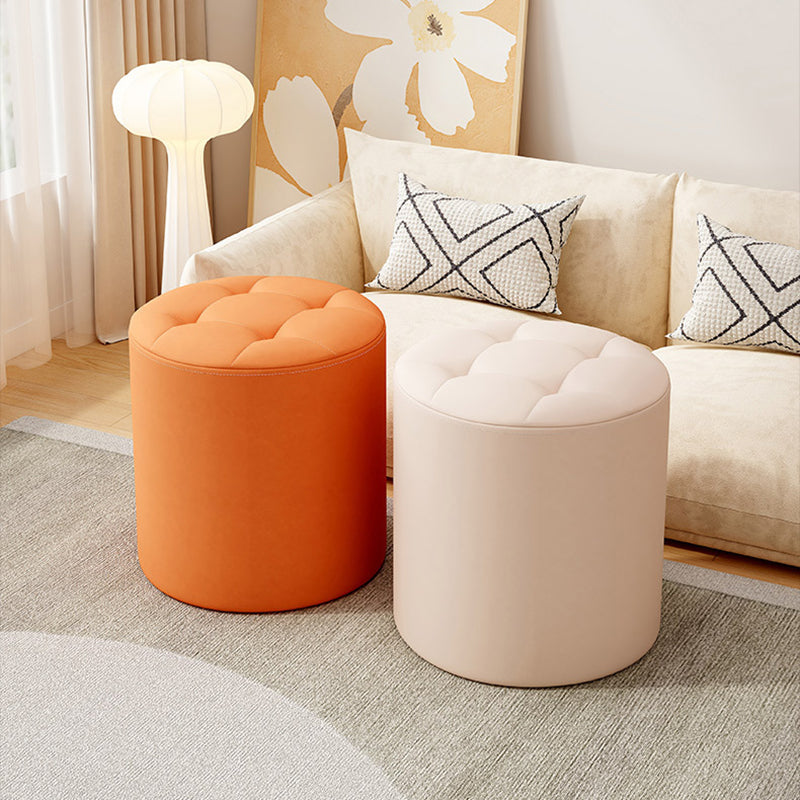 Modern Minimalist Cat Scratch Leather Solid Wood Round Stool For Living Room