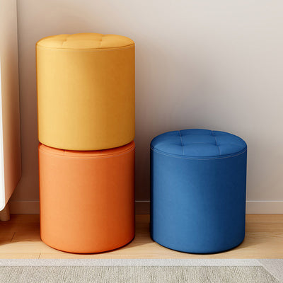 Modern Minimalist Cat Scratch Leather Solid Wood Round Stool For Living Room