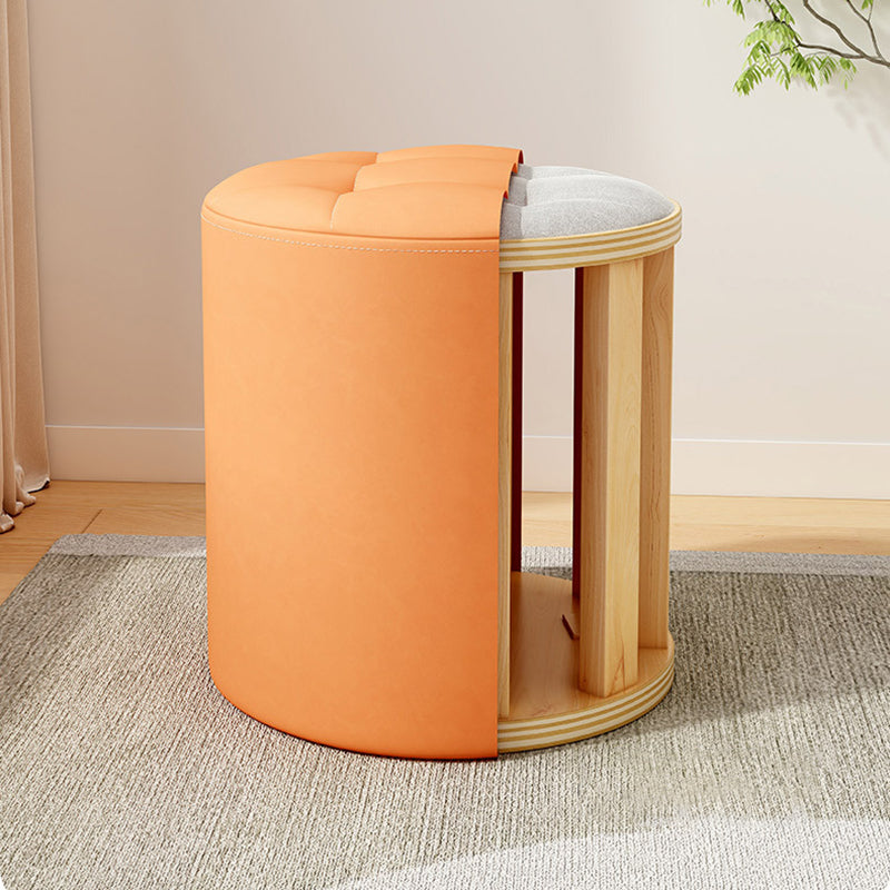 Modern Minimalist Cat Scratch Leather Solid Wood Round Stool For Living Room