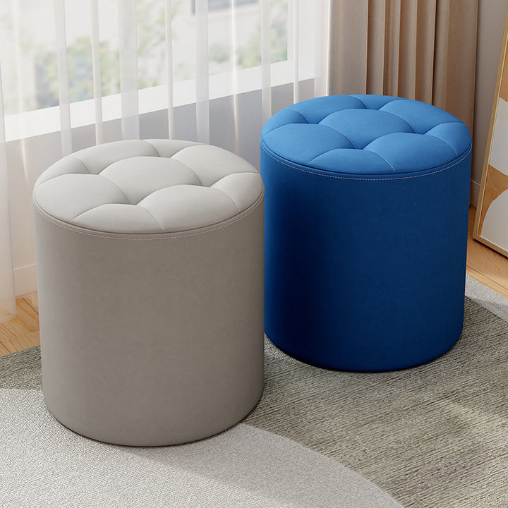 Modern Minimalist Cat Scratch Leather Solid Wood Round Stool For Living Room