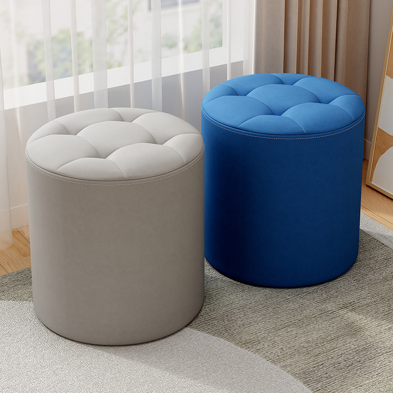 Modern Minimalist Cat Scratch Leather Solid Wood Round Stool For Living Room