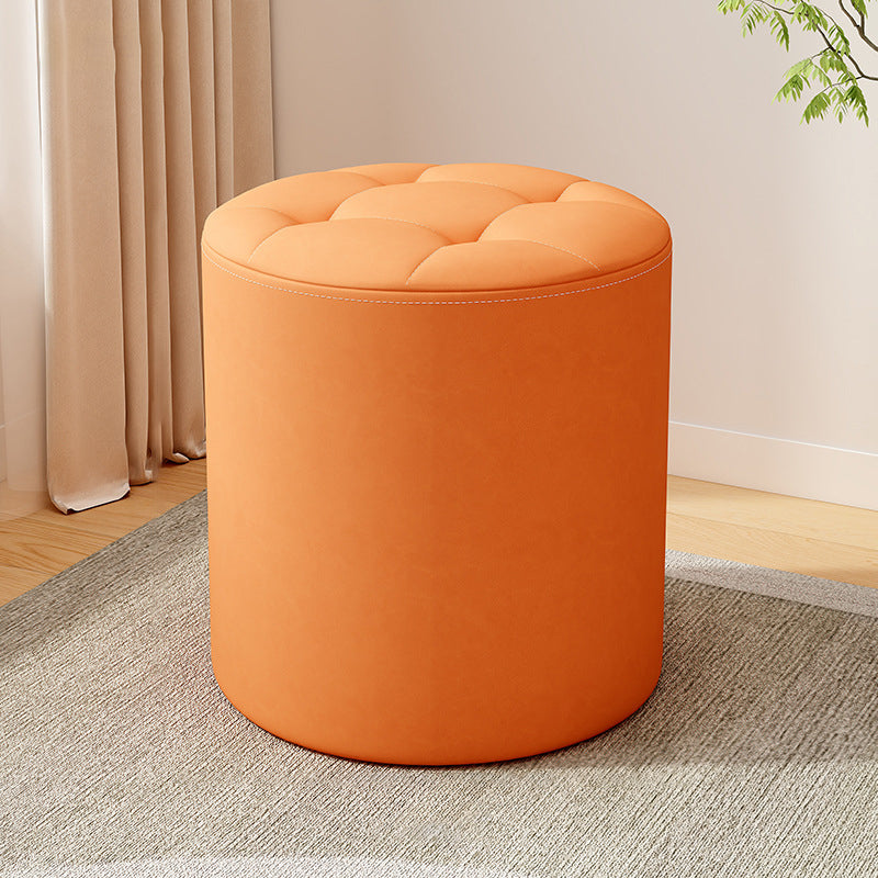 Modern Minimalist Cat Scratch Leather Solid Wood Round Stool For Living Room