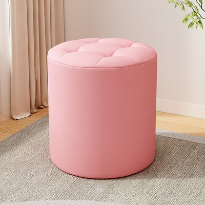 Modern Minimalist Cat Scratch Leather Solid Wood Round Stool For Living Room