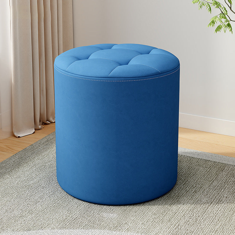 Modern Minimalist Cat Scratch Leather Solid Wood Round Stool For Living Room