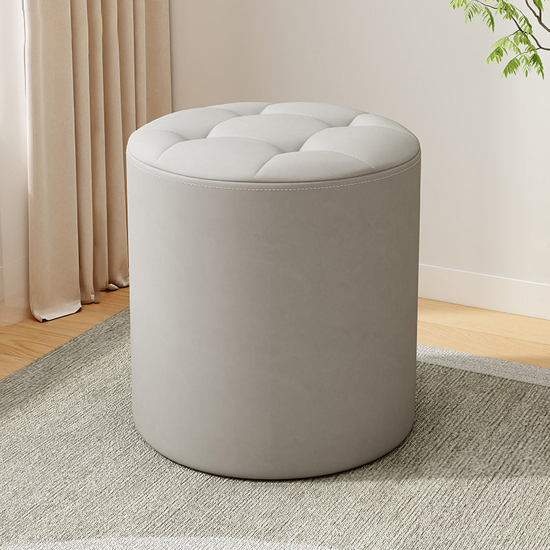 Modern Minimalist Cat Scratch Leather Solid Wood Round Stool For Living Room