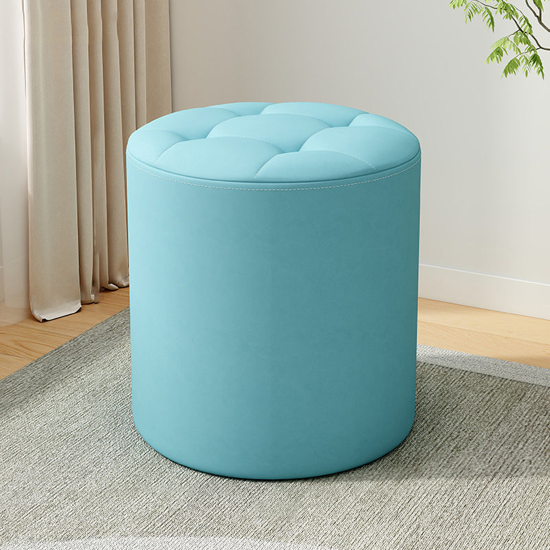 Modern Minimalist Cat Scratch Leather Solid Wood Round Stool For Living Room
