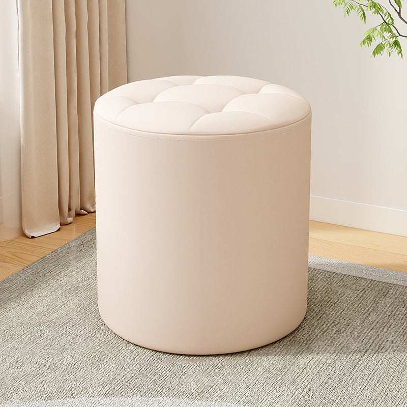 Modern Minimalist Cat Scratch Leather Solid Wood Round Stool For Living Room