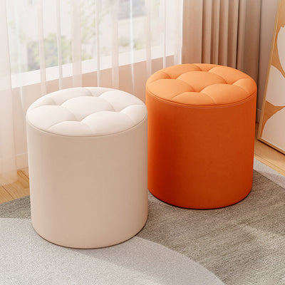Modern Minimalist Cat Scratch Leather Solid Wood Round Stool For Living Room