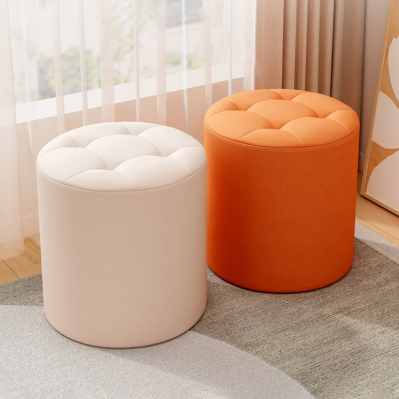 Modern Minimalist Cat Scratch Leather Solid Wood Round Stool For Living Room