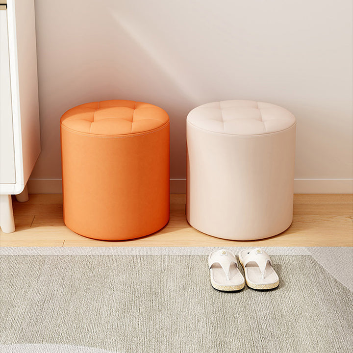 Modern Minimalist Cat Scratch Leather Solid Wood Round Stool For Living Room