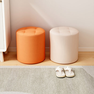 Modern Minimalist Cat Scratch Leather Solid Wood Round Stool For Living Room