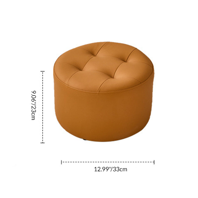 Contemporary Scandinavian Cat Scratch Leather Pine Wood Round Cylinder Low Stool For Living Room