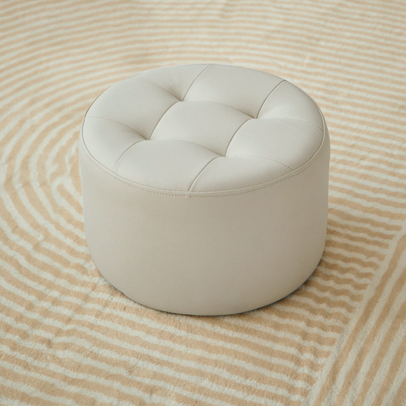 Contemporary Scandinavian Cat Scratch Leather Pine Wood Round Cylinder Low Stool For Living Room