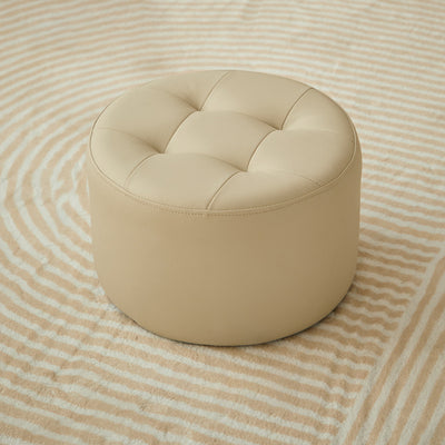 Contemporary Scandinavian Cat Scratch Leather Solid Wood Round Cylinder Low Stool For Living Room