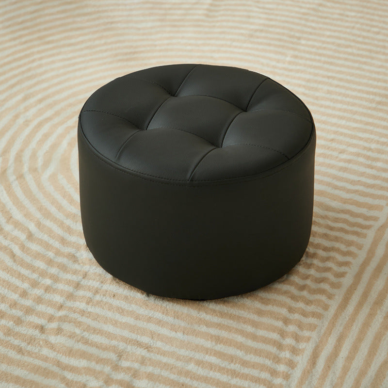 Contemporary Scandinavian Cat Scratch Leather Pine Wood Round Cylinder Low Stool For Living Room