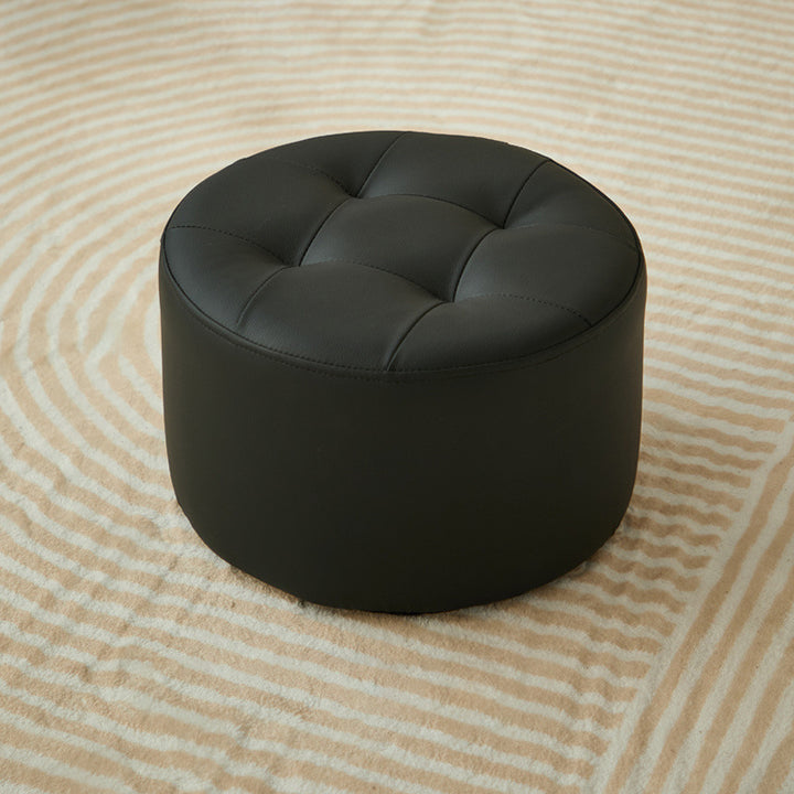 Contemporary Scandinavian Cat Scratch Leather Pine Wood Round Cylinder Low Stool For Living Room