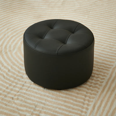 Contemporary Scandinavian Cat Scratch Leather Solid Wood Round Cylinder Low Stool For Living Room