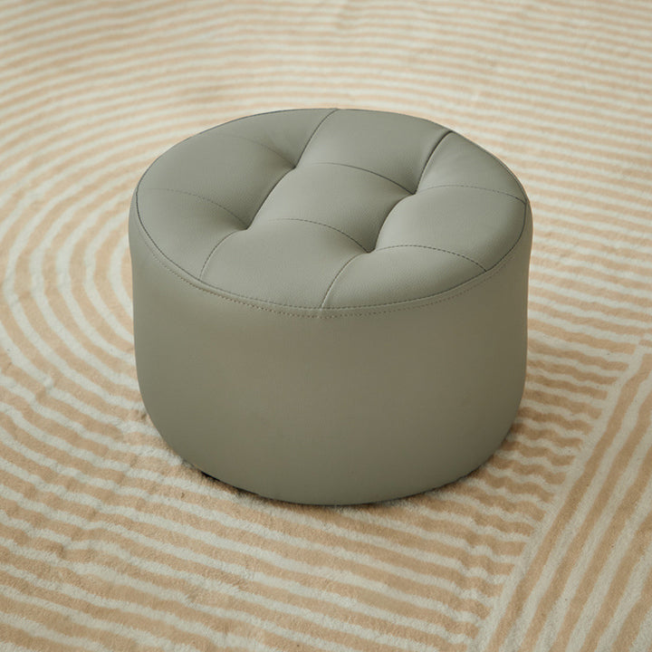 Contemporary Scandinavian Cat Scratch Leather Pine Wood Round Cylinder Low Stool For Living Room