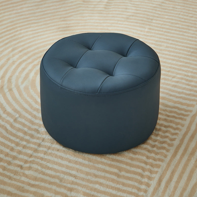 Contemporary Scandinavian Cat Scratch Leather Pine Wood Round Cylinder Low Stool For Living Room