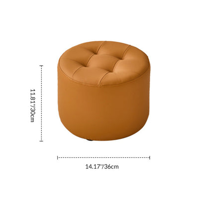 Contemporary Scandinavian Cat Scratch Leather Solid Wood Round Cylinder Low Stool For Living Room