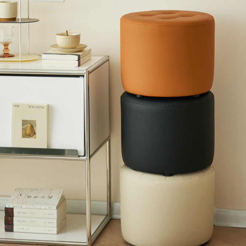 Contemporary Scandinavian Cat Scratch Leather Solid Wood Round Cylinder Low Stool For Living Room