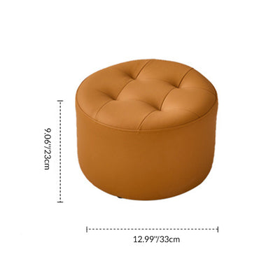 Contemporary Scandinavian Cat Scratch Leather Solid Wood Round Cylinder Low Stool For Living Room