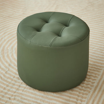 Contemporary Scandinavian Cat Scratch Leather Solid Wood Round Cylinder Low Stool For Living Room