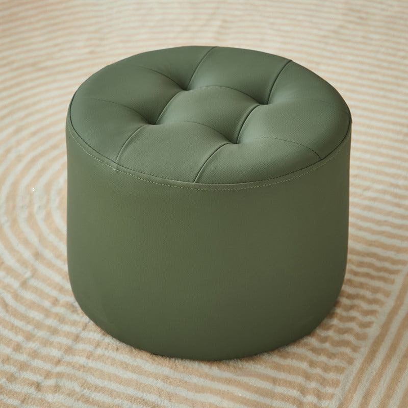 Contemporary Scandinavian Cat Scratch Leather Solid Wood Round Cylinder Low Stool For Living Room