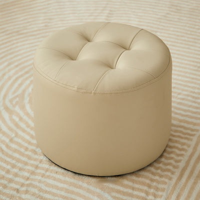 Contemporary Scandinavian Cat Scratch Leather Solid Wood Round Cylinder Low Stool For Living Room