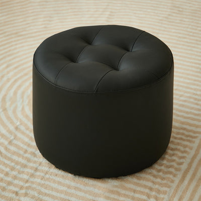 Contemporary Scandinavian Cat Scratch Leather Solid Wood Round Cylinder Low Stool For Living Room