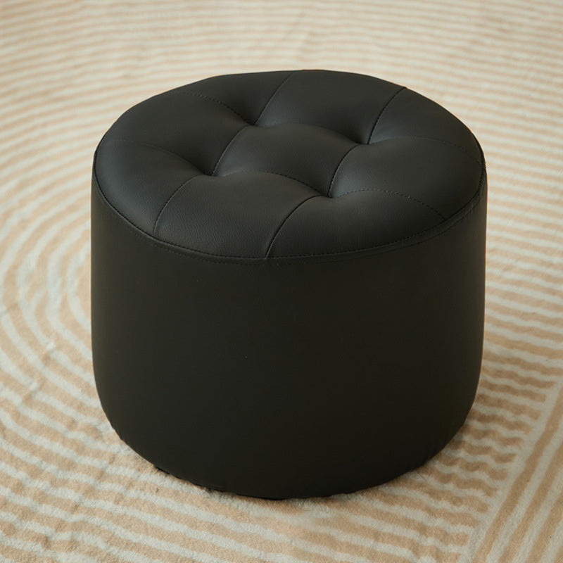 Contemporary Scandinavian Cat Scratch Leather Solid Wood Round Cylinder Low Stool For Living Room