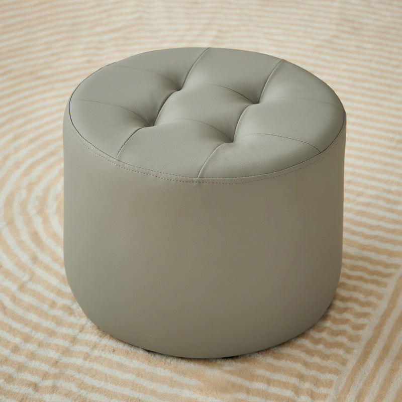 Contemporary Scandinavian Cat Scratch Leather Pine Wood Round Cylinder Low Stool For Living Room