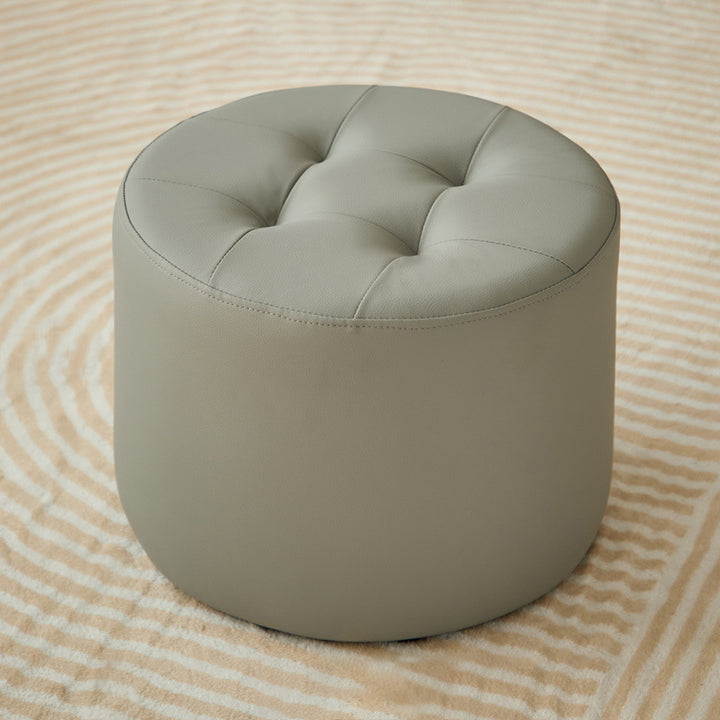 Contemporary Scandinavian Cat Scratch Leather Pine Wood Round Cylinder Low Stool For Living Room