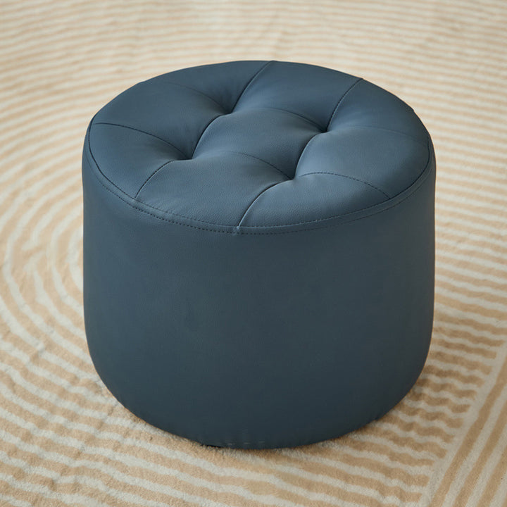 Contemporary Scandinavian Cat Scratch Leather Pine Wood Round Cylinder Low Stool For Living Room