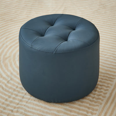 Contemporary Scandinavian Cat Scratch Leather Solid Wood Round Cylinder Low Stool For Living Room