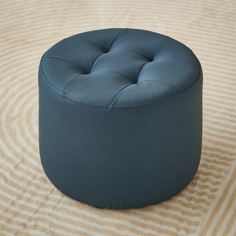 Contemporary Scandinavian Cat Scratch Leather Solid Wood Round Cylinder Low Stool For Living Room