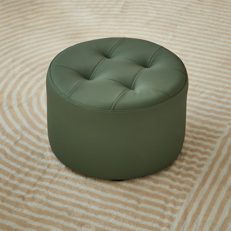 Contemporary Scandinavian Cat Scratch Leather Solid Wood Round Cylinder Low Stool For Living Room