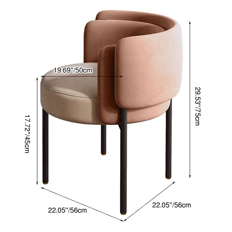 Taburete de tocador redondo contemporáneo escandinavo de terciopelo mate y acero al carbono con respaldo para dormitorio 