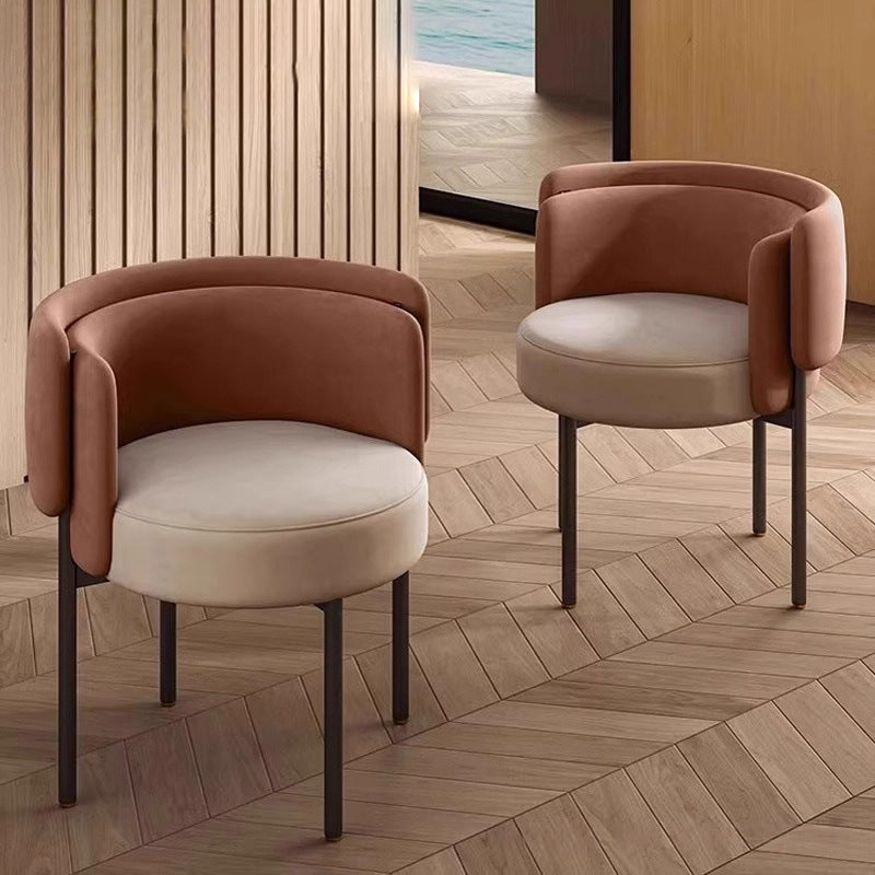 Taburete de tocador redondo contemporáneo escandinavo de terciopelo mate y acero al carbono con respaldo para dormitorio 