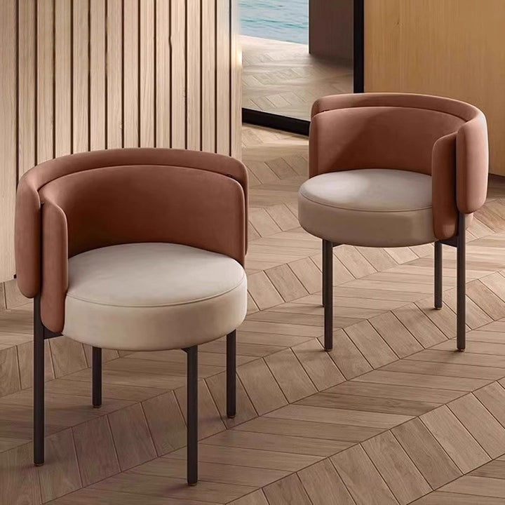 Taburete de tocador redondo contemporáneo escandinavo de terciopelo mate y acero al carbono con respaldo para dormitorio 