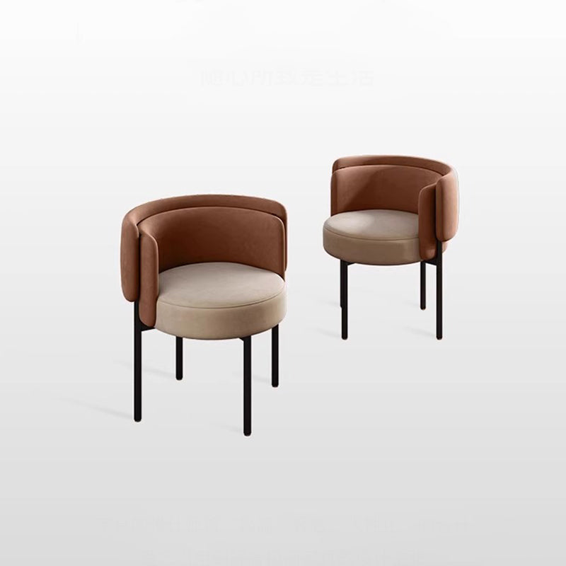 Taburete de tocador redondo contemporáneo escandinavo de terciopelo mate y acero al carbono con respaldo para dormitorio 