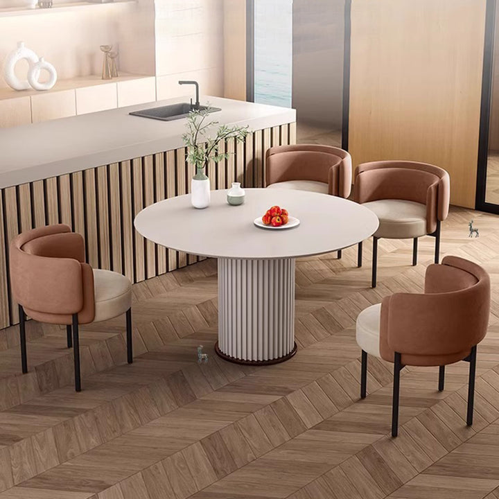 Taburete de tocador redondo contemporáneo escandinavo de terciopelo mate y acero al carbono con respaldo para dormitorio 