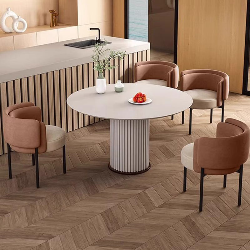 Taburete de tocador redondo contemporáneo escandinavo de terciopelo mate y acero al carbono con respaldo para dormitorio 