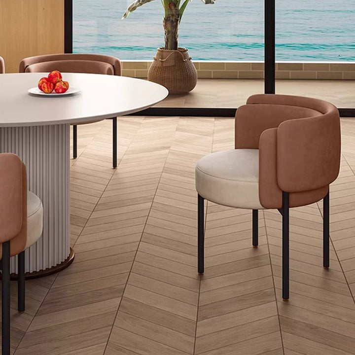 Taburete de tocador redondo contemporáneo escandinavo de terciopelo mate y acero al carbono con respaldo para dormitorio 