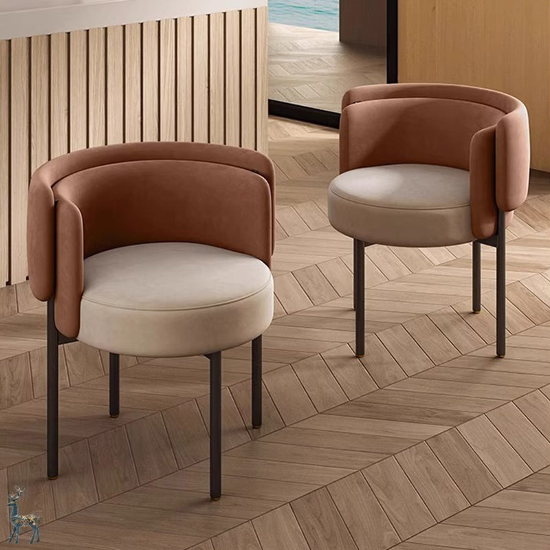 Taburete de tocador redondo contemporáneo escandinavo de terciopelo mate y acero al carbono con respaldo para dormitorio 