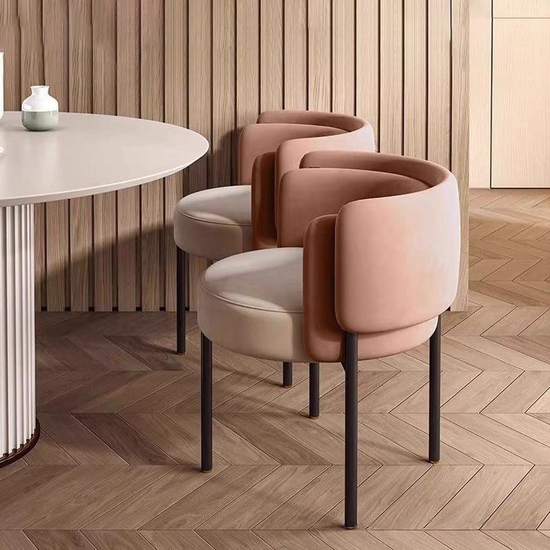 Taburete de tocador redondo contemporáneo escandinavo de terciopelo mate y acero al carbono con respaldo para dormitorio 