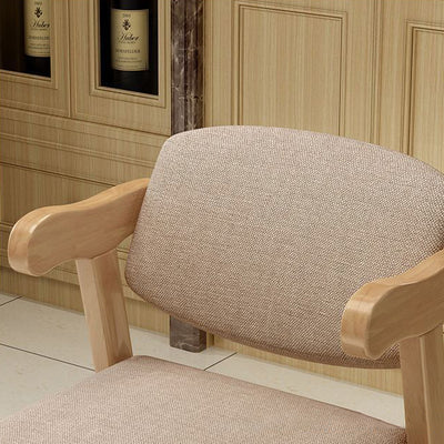 Contemporary Scandinavian Rubberwood Cotton-Linen Microfiber Leather Curved Square Dining Chair Backrest Armrests For Dining Room