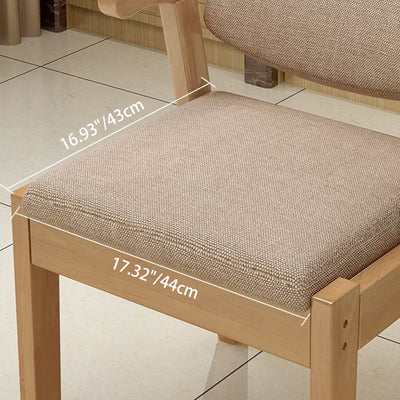 Contemporary Scandinavian Rubberwood Cotton-Linen Microfiber Leather Curved Square Dining Chair Backrest Armrests For Dining Room