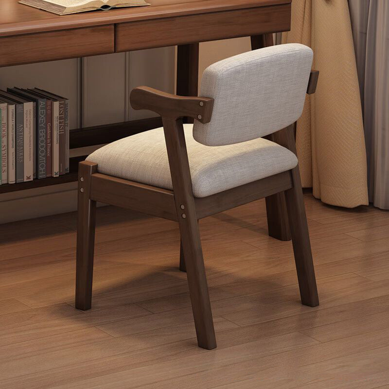 Contemporary Scandinavian Rubberwood Cotton-Linen Microfiber Leather Curved Square Dining Chair Backrest Armrests For Dining Room